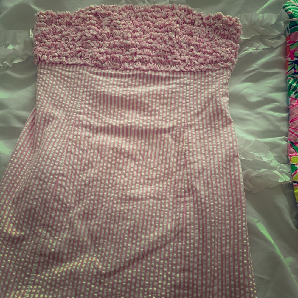 Lilly Pulitzer pink seersucker strapless dress